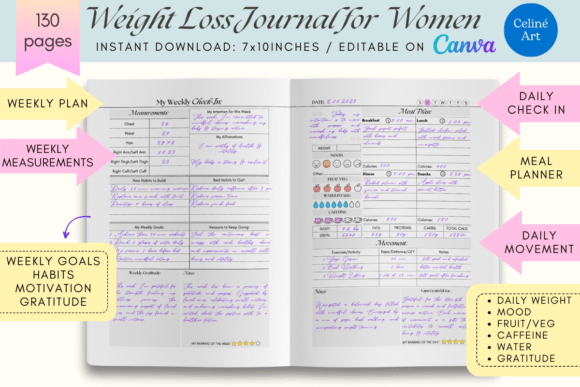 Download Weight Loss Journal for Women Canva KDP - Journal Collection