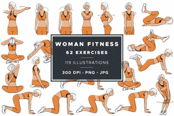 Download Woman Fitness Exercises Illustrations - Exercise Collection